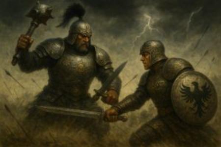 The tragic battle between the father and son, Rostam and Sohrab.